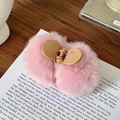 Pink plush bow hair claw clip with soft faux fur texture for elegant autumn hairstyles - Pink