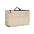 Beige nylon tote bag organizer insert with zipper, mesh pockets, and dual handles - Large / Khaki