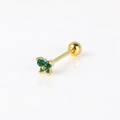 Detailed macro of gold butterfly cartilage stud with four green zircon stones and screw back - Butterfly Design / Green Zircon