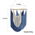 Blauw en wit bohemien geweven wandtapijt met franjes en houten staaf, breedte 50cm - 50*75cm / Blauwe Serie