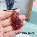 Handcrafted strawberry quartz female torso pendant wrapped in gold wire with black cord - Strawberry Quartz/Metal / 4cm Strawberry Quartz