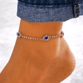 Bohemian multilayer rhinestone anklet featuring blue teardrop pendant in silver finish - Evil Eye Style (7498) / Gold
