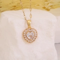 Close-up of heart-shaped zircon pendant with sunflower halo on golden steel chain - 4# White