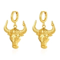 Minimalist 18K gold plated stainless steel hoop earrings with bull head pendant - Bull (MS-677) / 2.0*8 / Gold