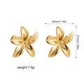 Detail view of gold flower earrings with dimensions 30mm by 27mm and 7.9g weight - Five-Petal Flower / Gold Five-Petal Flower