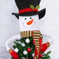 Puntale per albero di Natale a forma di pupazzo di neve con cappello nero e braccia lunghe - Pupazzo di Neve Grande
