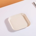 Square beige wheat straw fruit plate with luxury gold rim and minimalist style - Beige-Shallow Square
