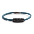 Braided sky blue leather bracelet with vintage silver cross engraved magnetic clasp - Black Y