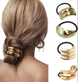 Set mit vier goldenen Metall-Haarringen im Punk-Stil mit elastischen Bändern für Gothic-Looks - Set 23 (4-teilig Gold Multi-Design Manschetten Kombi)