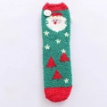 Green plush Christmas sock featuring Santa and tree patterns with red toe accents - Green Santa Head