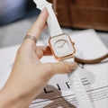 Women's minimalist square watch with rose gold case and white silicone strap - White Dial Rose Gold Case