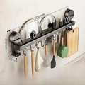 50cm black kitchen wall mount suction cup storage rack with 10 hooks and knife holder - Double Bar 50cm/10 Hooks/Gun Grey