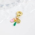 Macro shot of gold baseball charm with colorful enamel hat, bat, and glove details - Pink and Yellow Hat Baseball Set (ZYN-DMK941G-3)