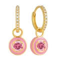 Elegante gouden S925 zilveren oorringen met roze emaille en ronde zirkonia stenen - Roze