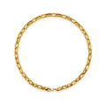 Dettaglio della collana a maglie rettangolari dorate con chiusura a moschettone su bianco - Collana / Oro