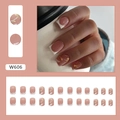 Short French white marble press-on nails with gold foil accents and nude base - French Gold Foil Marble Glue Style (W606)