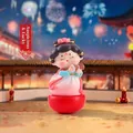 Cute tumbler figurine of Tang Dynasty lady in pink dress with festive night background - Medium-Drumming