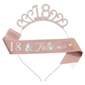 Rose gold 18th birthday set with crystal 18 tiara and 18 & Fabulous glitter sash - One Size / 18th (Glitter) / Rose Gold / AB Color