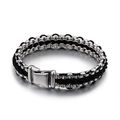Gevlochten herenarmband van nylon touw en roestvrij staal met zilveren metalen sluiting - Zilver (KB76205-BD)