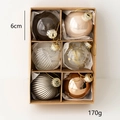 Set van 6 glazen kerstballen 6cm met diverse texturen in een kraft verpakking - Model D (Multi-color Gemengde Ambachten)