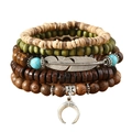 Men's retro multi-layer beaded bracelet set with turquoise beads and feather pendant - Feather Crescent Pendant Style (09)