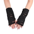 Guanti neri strappati senza dita per cosplay di Halloween e stile streetwear punk goth - Nero
