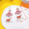 Handmade Halloween ghost earrings with pink witch hat and pumpkin, 7cm polymer clay jewelry - Pink Ghost