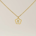 18K gold plated titanium necklace with shell five-leaf flower and letter E pendant - Letter E