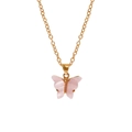 Pink marbled butterfly pendant with golden chain for best friends fashion necklace - A3055-PI (Light Pink Butterfly)