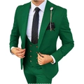 Men's slim fit green 3-piece business suit including blazer, vest, and trousers - Green