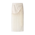 Minigonna crema chic con ricami floreali, nodo laterale e dettaglio a frange lunghe - S / Bianco latte