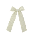 Close-up of cream lace bow hair clip with floral embroidery and scalloped ribbon edge - Beige (3)