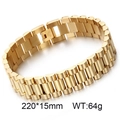 Detailed macro view of a 220x15mm golden stainless steel watch band chain bracelet - 22cm*15mm (KB71933-DR)