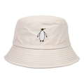 Cappello a secchiello in cotone beige con ricamo a forma di pinguino sulla parte anteriore - Regolabile / Beige