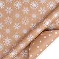 Kraft Christmas wrapping paper roll with white snowflake patterns and polka dots - Snowflakes and Dots / 43cm*10m