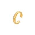 Close-up of gold-plated stainless steel ring featuring quilted motif and open band design - Gold Quilted Motif