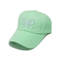 Close-up of mint green baseball cap featuring embroidered bow and rhinestone details - M (56-58cm) / Green