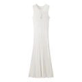 Elegante witte mouwloze gebreide midi-jurk met vetersluiting aan de voorkant en slim-fit - S / Wit