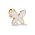 Golden butterfly stud earring with white enamel wings and secure screw ball back - White Butterfly