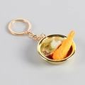 Miniature tempura shrimp bowl keychain with golden finish and realistic resin details - Tempura Shrimp Hot Pot / Gold Key Ring Style