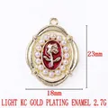 Oval gold pendant with red enamel, 3D rose detail and white imitation pearls - 13828-KC Gold Plated-Transparent Red Enamel Oval Rose