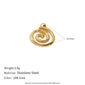 Macro detail showing dimensions and weight of the 18K gold plated stainless steel sun pendant - Donut Spiral Pendant (Gold)