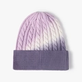 Winter tie-dye knit beanie in purple gradient with thick cable stitch and cuffed hem - Purple Pink (22B003)