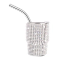 3oz silver rhinestone encrusted stainless steel tumbler with straw and lid - Tapered Leg / AB Color