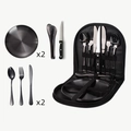 Portable 2-person black stainless steel camping cutlery set with storage bag - Black 10-Piece Set