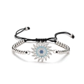 Bracciale occhio greco girasole in argento con zircone blu e cordino nero intrecciato - Argento