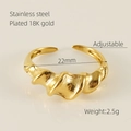 Verstelbare 18K vergulde roestvrijstalen ring met een gedraaid touwontwerp en spiraal - Verstelbaar Open / Goud