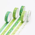 Green watercolor washi tape set with floral, pineapple and geometric patterns for DIY journals - Retro Style 4 [5 Rolls]