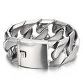 Pulsera de cadena cubana para hombre en acero inoxidable plateado con cierre de caja - 22.5CM / Color Acero