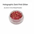 Macro view of laser dark pink sparkling nail powder with 0.2mm and 1mm mixed glitters - Laser Dark Pink